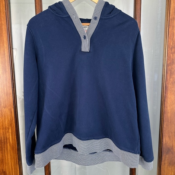 Lands' End Tops - Lands End Serious Sweats Henley Hoodie Women's Large Blue Pullover Sweatshirt